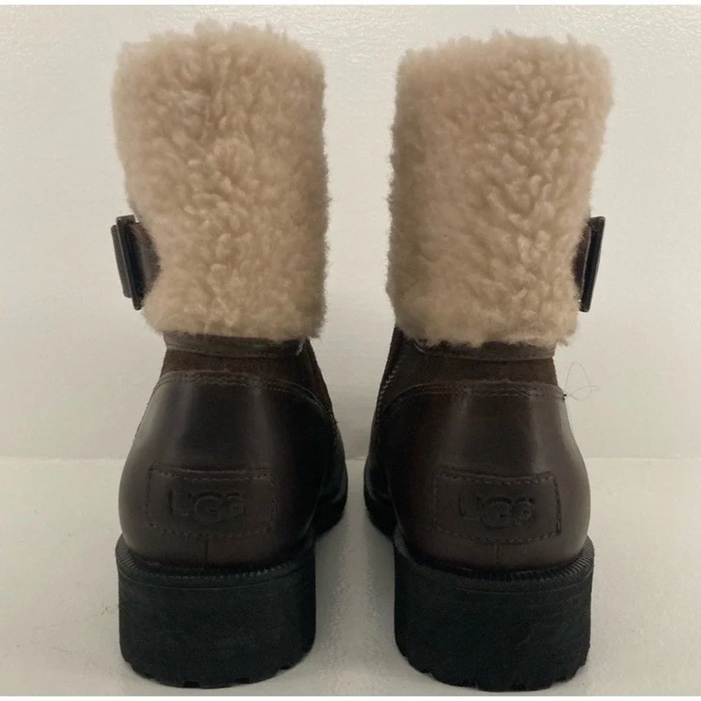 UGG‎ Dark Chocolate Brown Elings Boots Sz 8.5 Cabincore Shearling Woodsy Winter